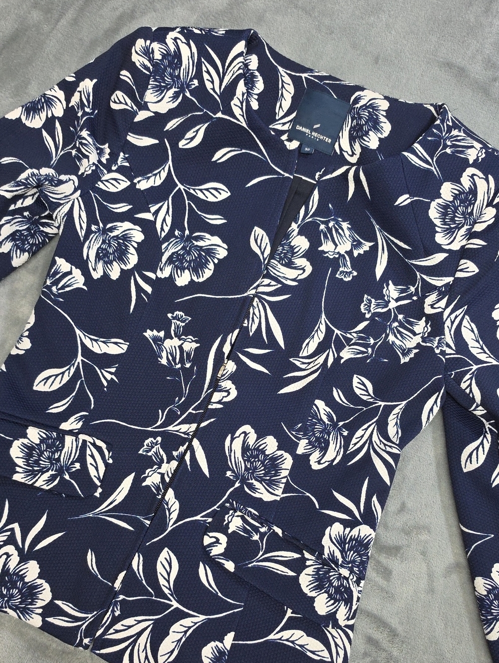 Daniel Hechter Navy with White Floral Button-Front Shirt Jacket